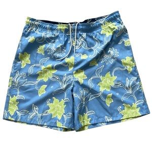 Alex Cannon Swim Suit Trunk Shorts Pocket Tropical Print‎ Green Blue Men’s Large